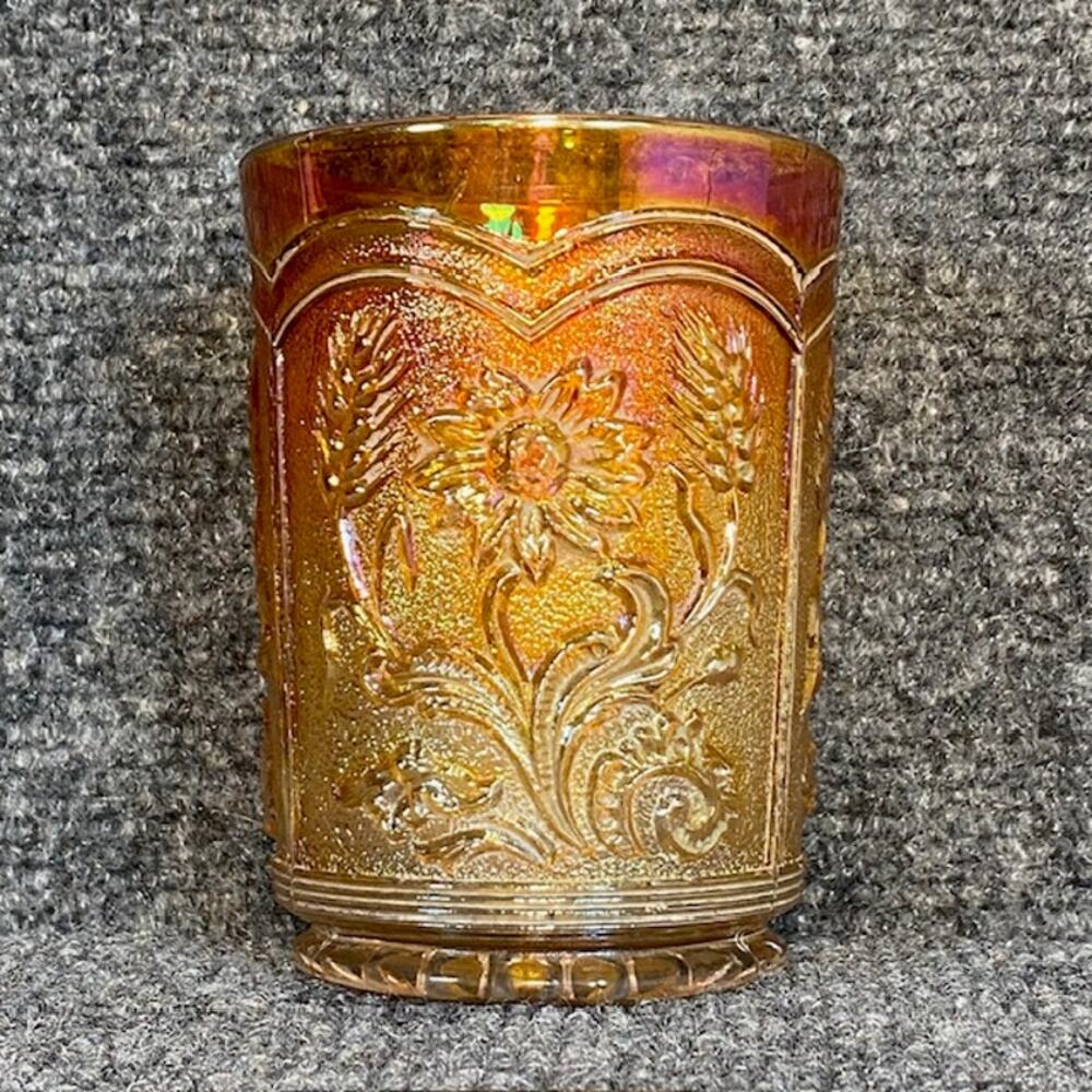 Antique Imperial Fieldflower Marigold Carnival Glass Tumbler Cup